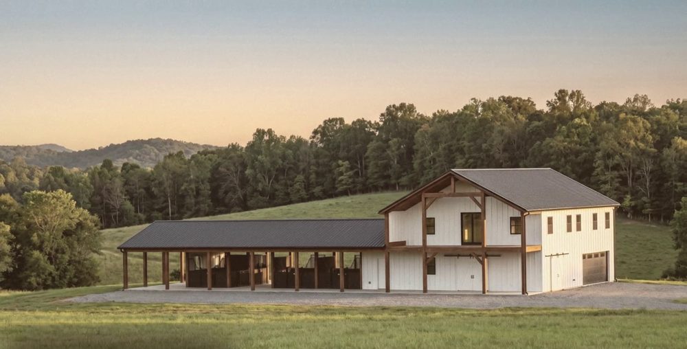 Concept design of the horse barn at dusk